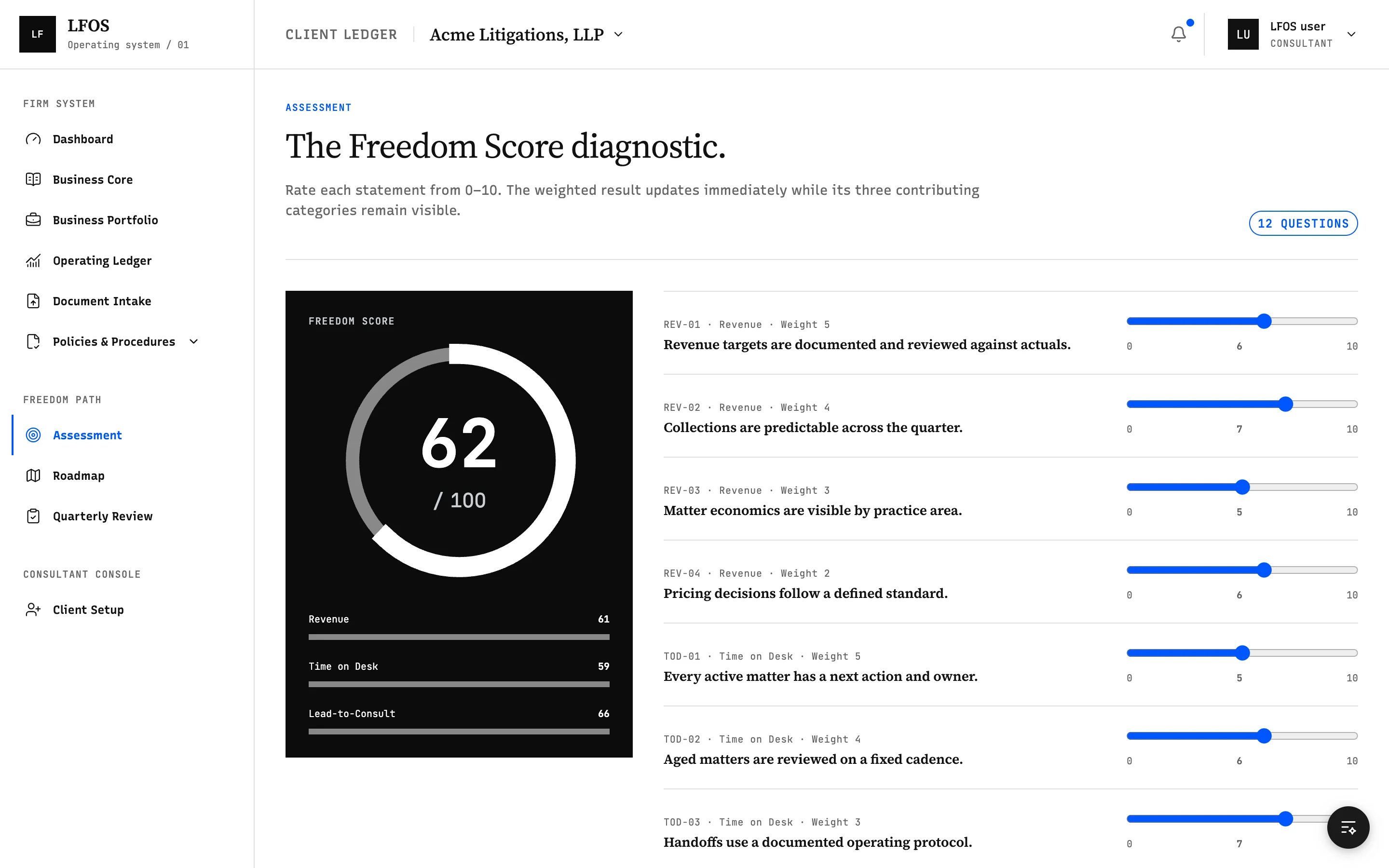 Dashboard screenshot: Assessment