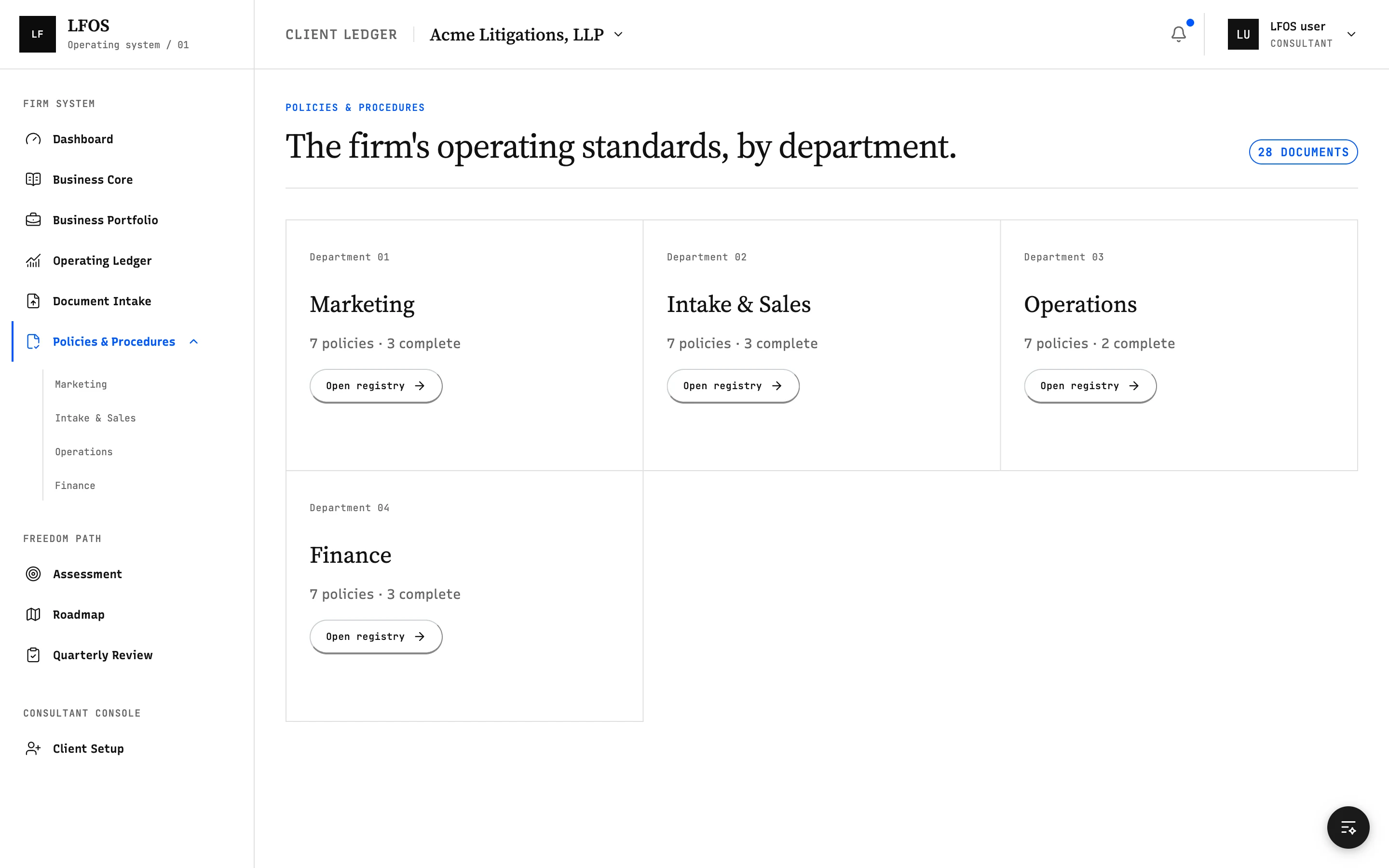 Dashboard screenshot: Policies and Procedures